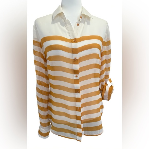 bebe Tops - Bebe 100% Mulberry Silk Striped Button Front Blouse Shirt Top Small S